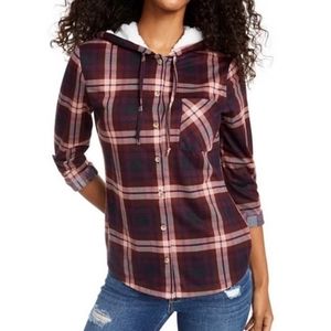 Polly & Esther Plaid Faux Fur-Trimmed Hoodie